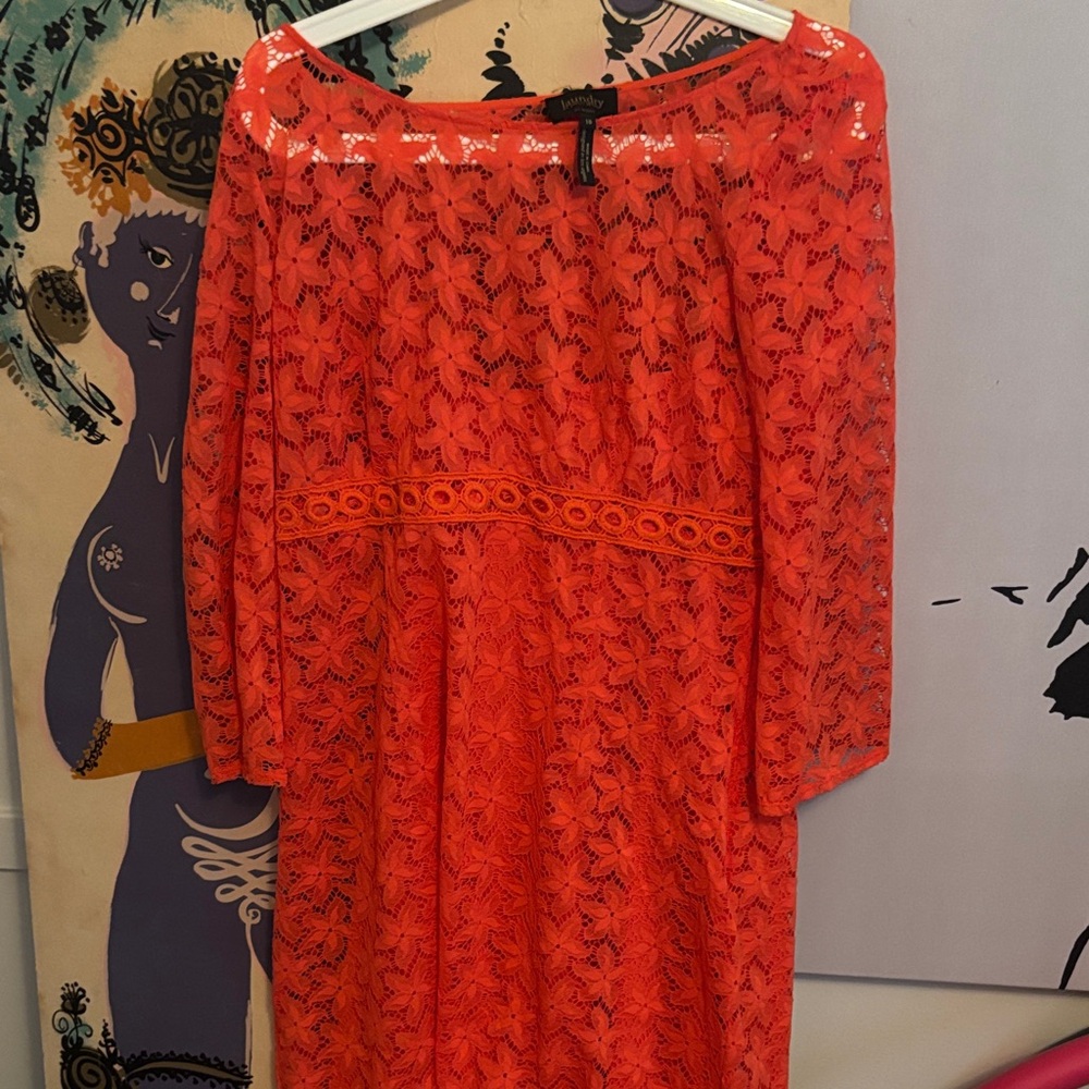 Laundry by Shelli Segal Vibrant Orange Lace Midi Dress